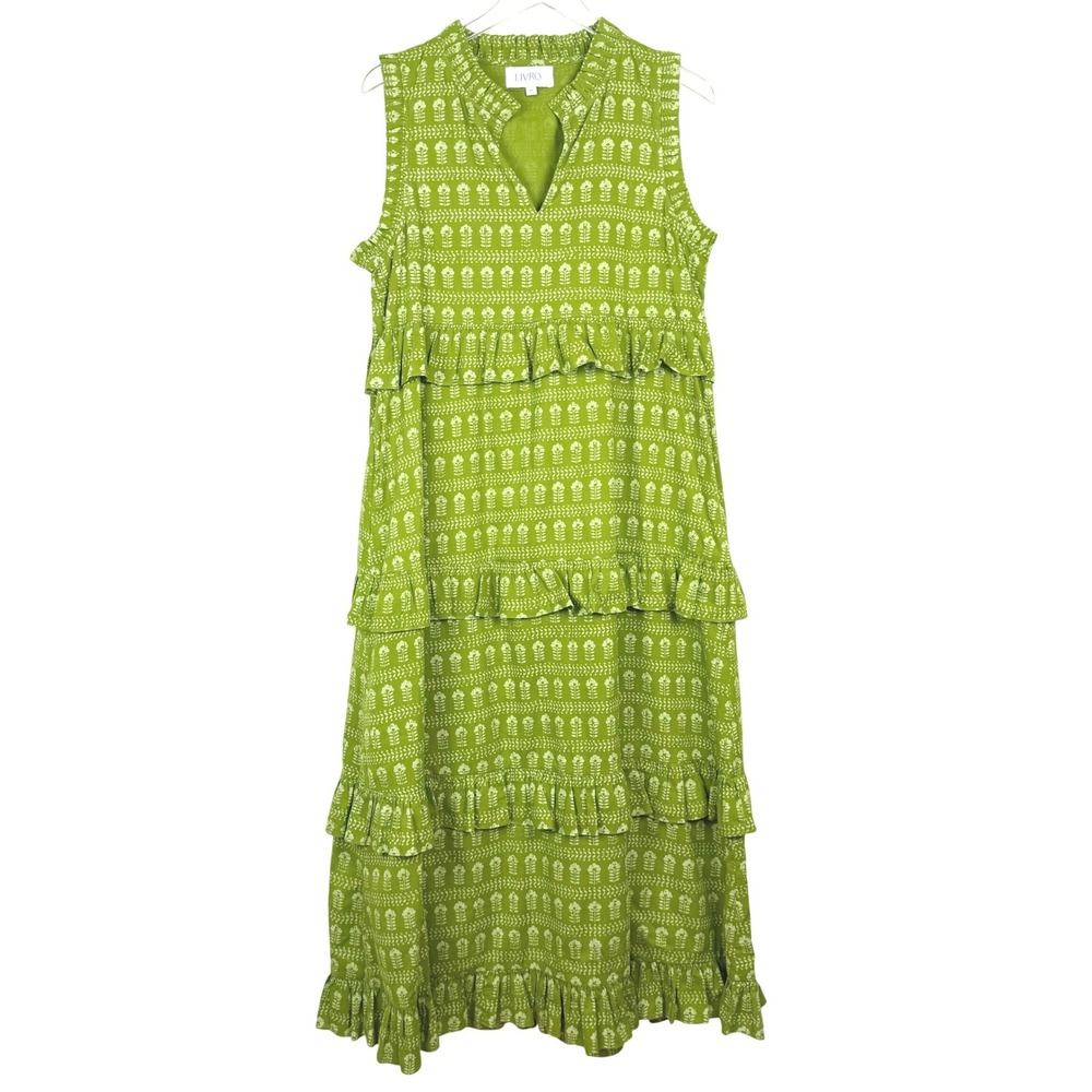 Livro Julie Green Patterned Cotton Ruffle Tiered Maxi Dress Medium - Picture 16 of 16